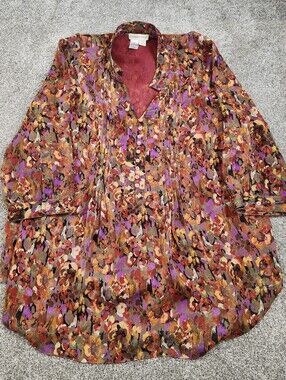 Purple Red Floral Chiffon Tunic 3/4 Sleeves Lined! Coldwater Creek Size 2X 20-22